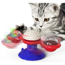 Cat Entertainment Set- Interactive Rotating Disk, Feather Teasers, Tumbler, Windmill Toy - Keeps Cats Active & Engaged (Option: Blue)
